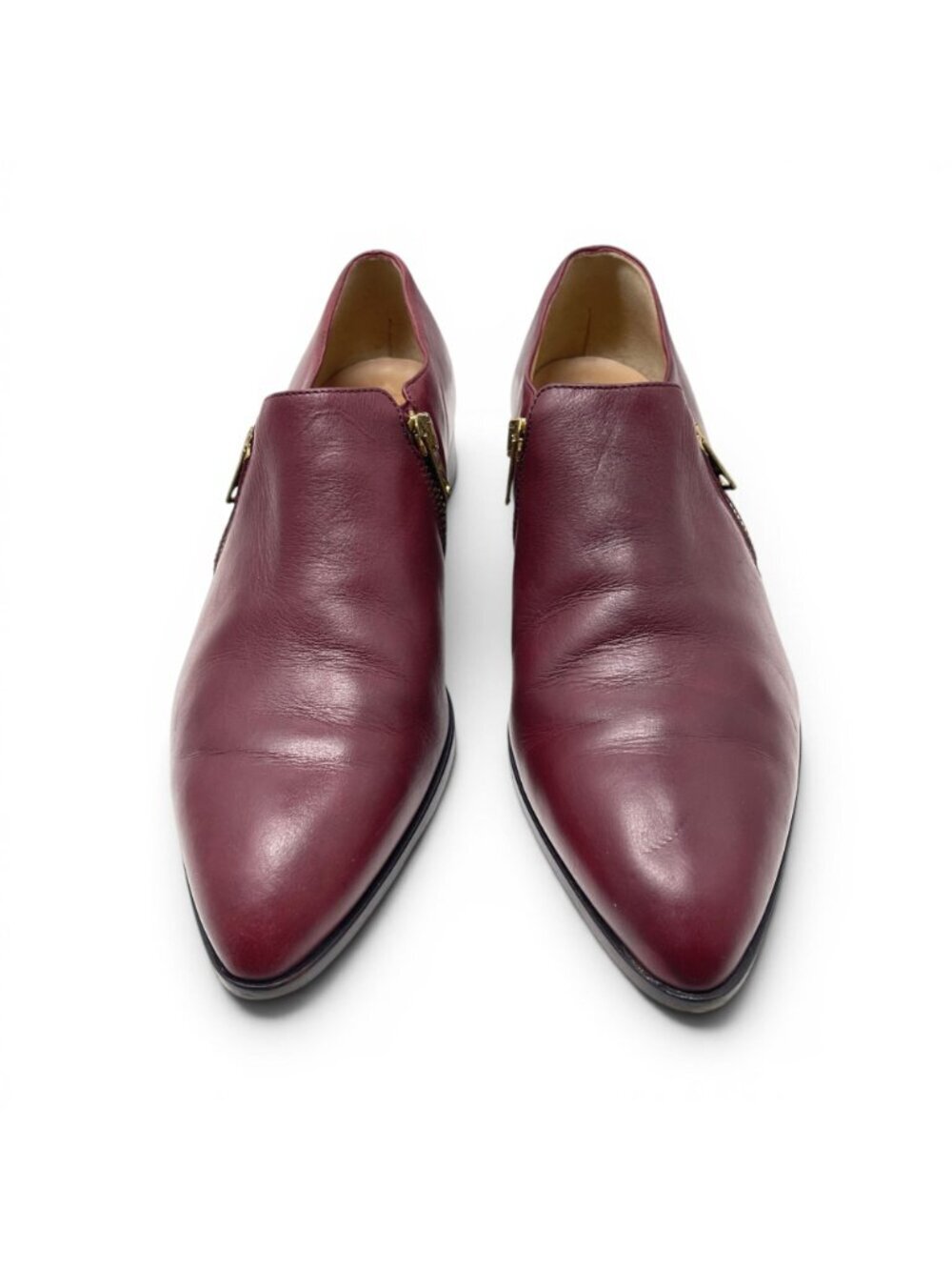 J.Crew Italian Leather Burgundy Zip Loafers Size 9 Minimalist Oxblood Shoes - Picture 2 of 9